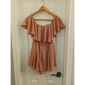 Women's Ava Elegant Classy Pleated Front Tan Romper With Pockets Size 10
